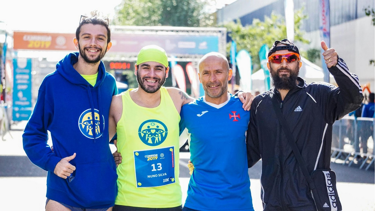 Friends celebrating together after a race