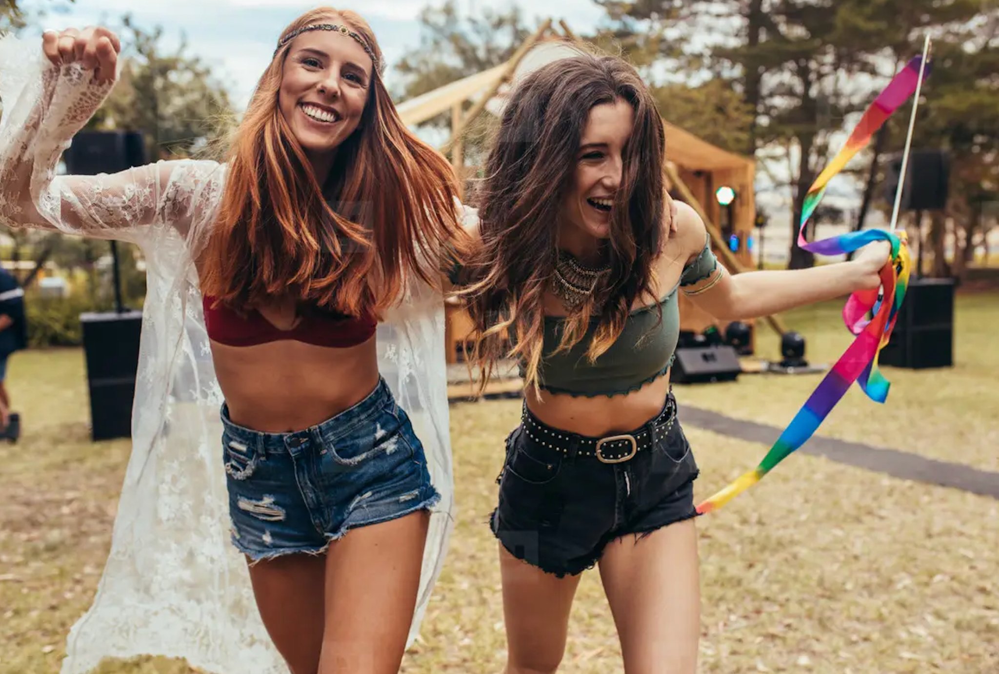 Friends having fun at a music festival